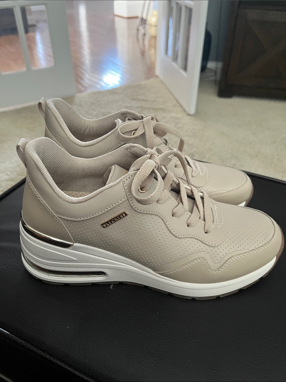 Skechers Neutral Taupe Lace-Up Platform Sneaker
